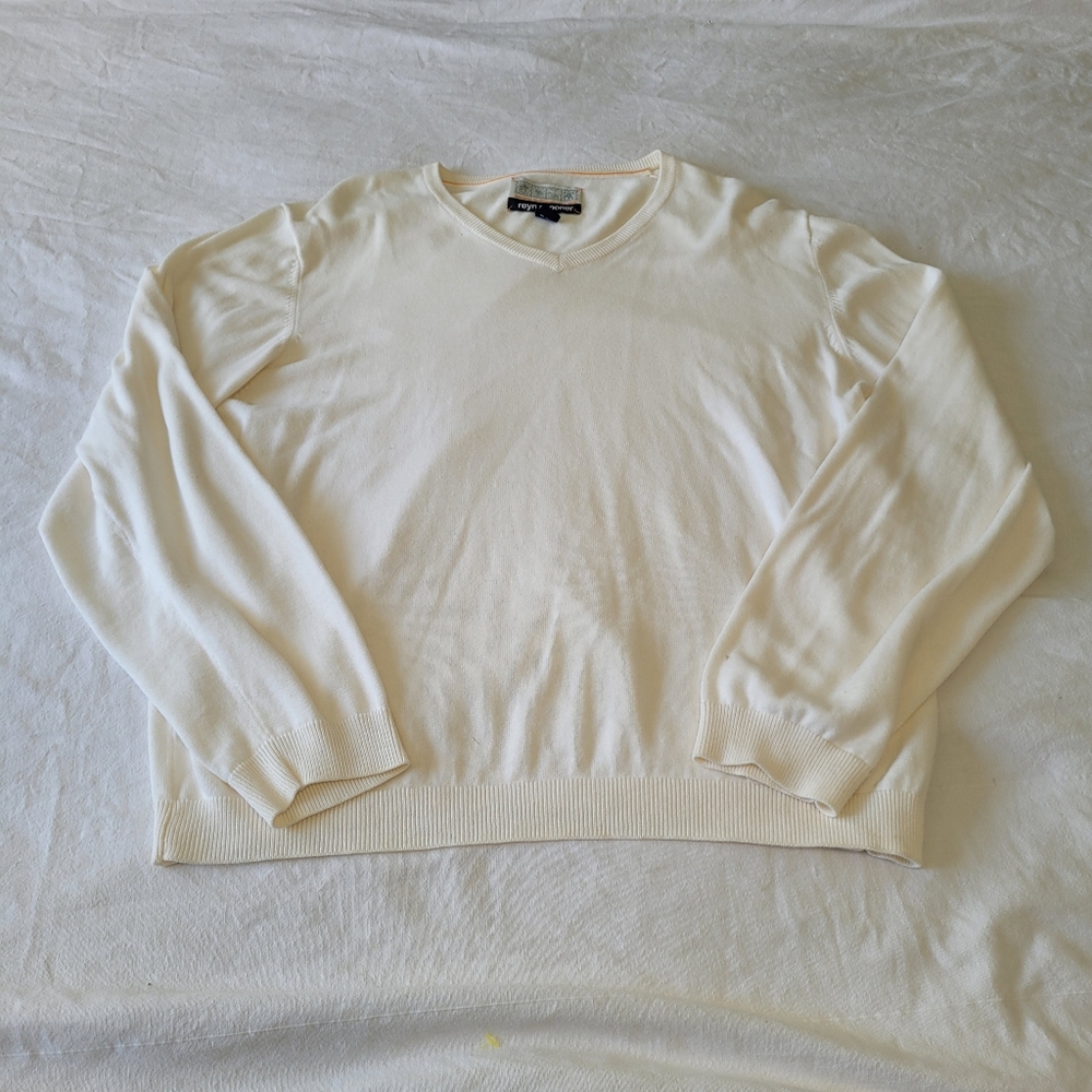 Reyn Spooner Mens Vneck Pullover Sweater Size XL 100% Cotton Ivory Knit